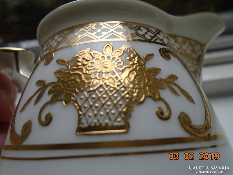 1920 NORITAKE luxus japán Art Deco aranybrokát virágkosár 44318 mintaszám újszerű tejszínes kiöntő