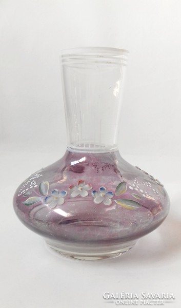 Enamel painted floral purple glass vase