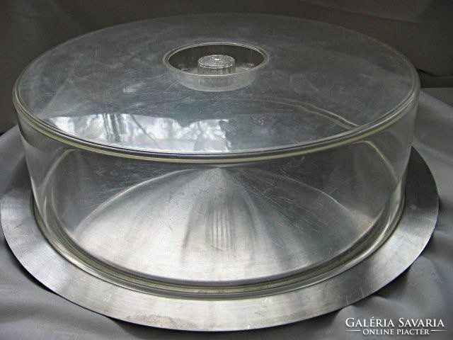 Large stainless steel cake, sandwich tray with hard plastic cover