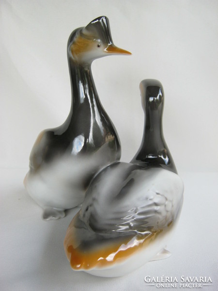 Hollóházi kézzel festett nagy méretű porcelán madár pár
