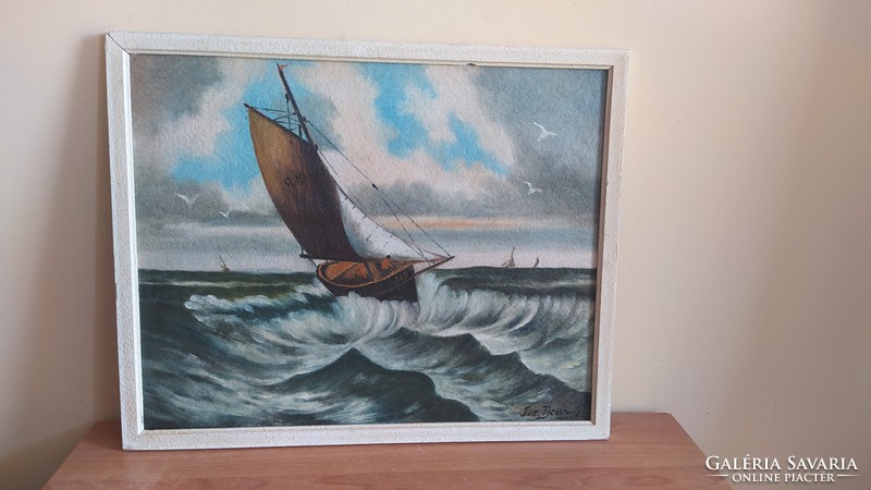 (K) beautiful signed ship painting with 53x44 cm frame
