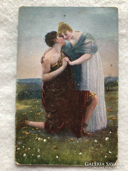 Antik, régi romantikus képeslap                               -5.