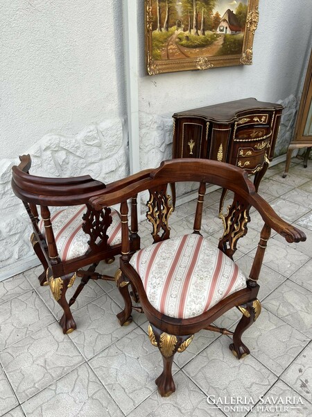 Corner chippendale style corner chairs in a pair - style armchairs made of mahogany wood