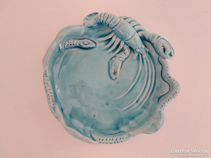 Old zsolnay blue glazed crab bowl decorated