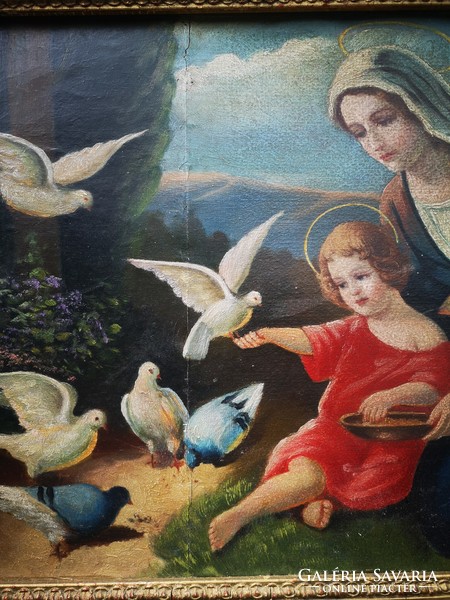 Antik szentkép festmény. Nagy méretű :36 x 78 cm plusz keret