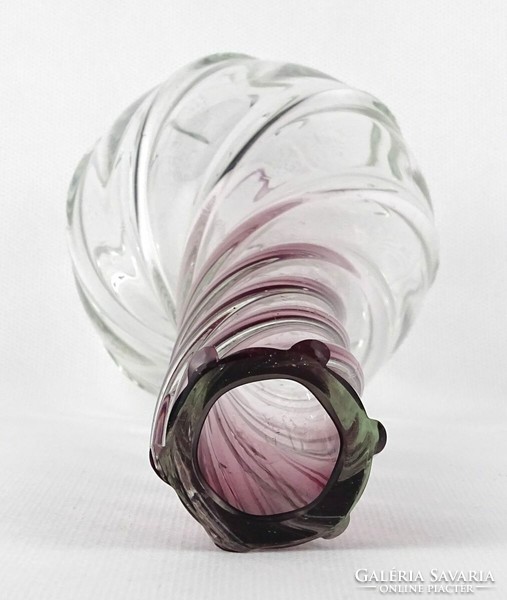 1M187 Régi csavart fújt üveg váza díszváza 24 cm