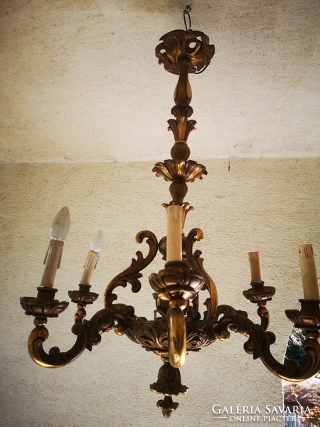 Antik gyönyörű laparanyozott fa csillár barokk rokokó stílusú