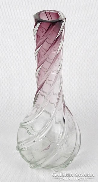 1M187 Régi csavart fújt üveg váza díszváza 24 cm