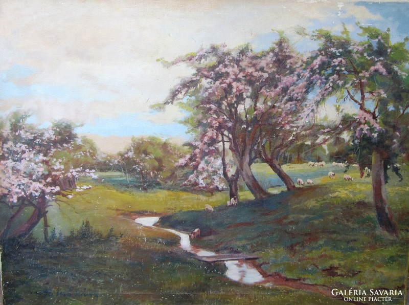 Régebbi oljfestmény, tájkép, jelzett, keretnélkül. Hordozó vászon, 71 x 60,5 cm.