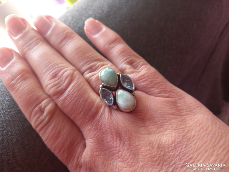 Real modern larimar-aquamarine silver ring size 8 ¹