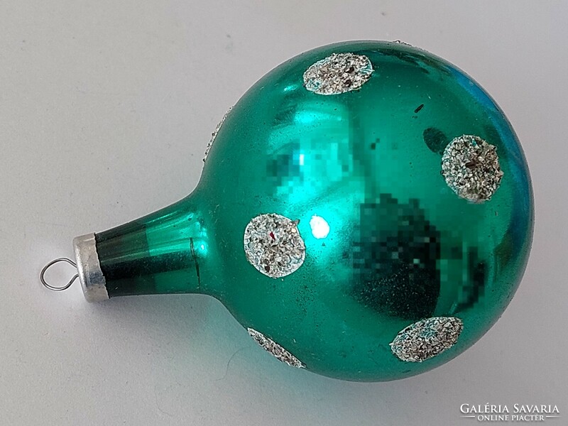 Régi üveg karácsonyfadísz pöttyös zöld gömb üvegdísz