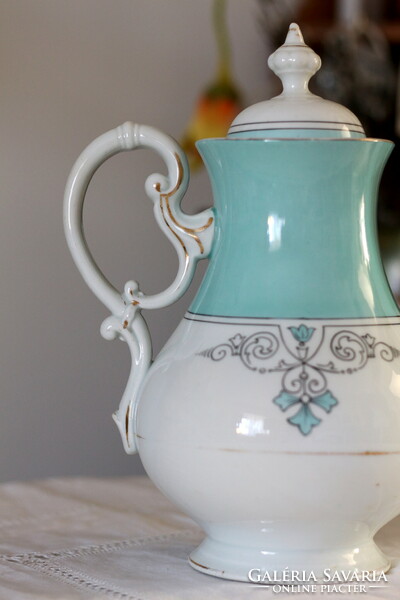 Antique biedermeier, bieder large jug, hand painted, beautiful turquoise/white color