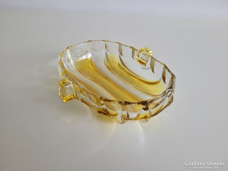 Retro glass ashtray yellow striped old ribbed glass mid century decorative bowl