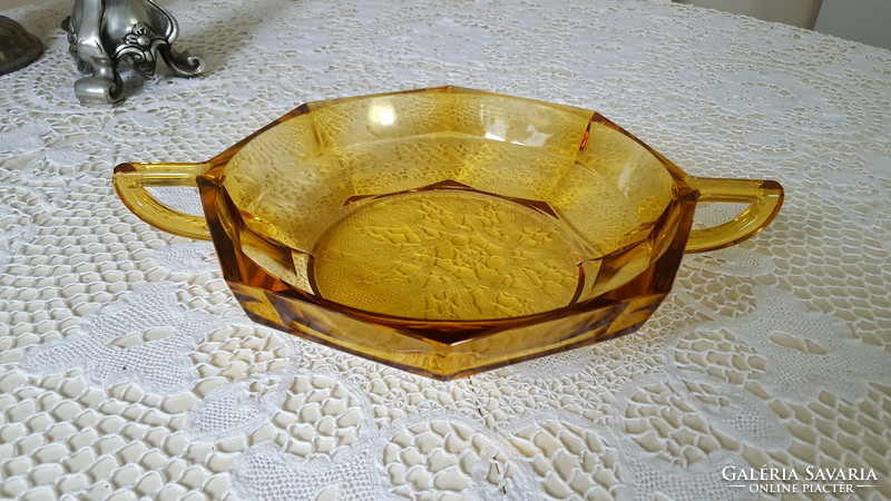 Beautiful amber-colored thick glass centerpiece, offering
