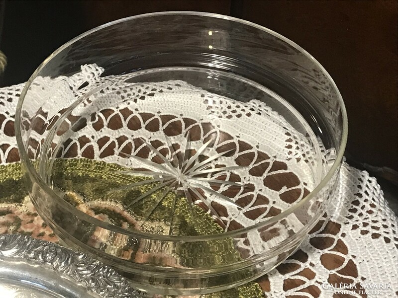 Beautiful, old, large, silver-plated, crystal-inlaid, chiseled offering bowl, centerpiece