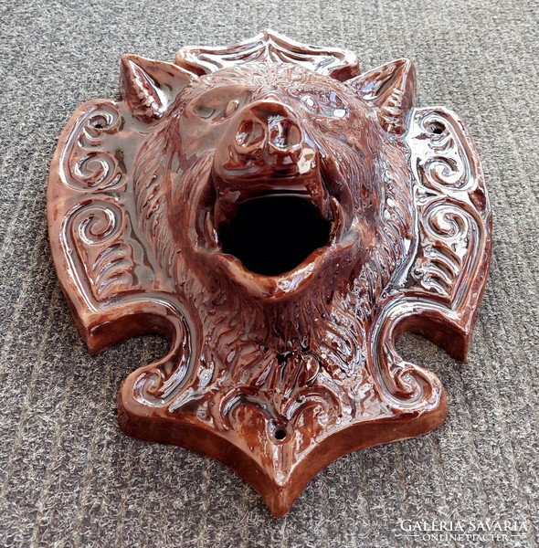 Boar head made of glazed ceramics - gargoyle - wall fountain - wall decoration - hunter