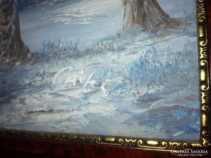 Winter waterfront landscape - beautiful signed oil painting in original blondel frame