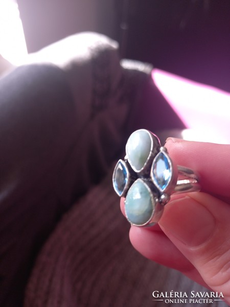 Real modern larimar-aquamarine silver ring size 8 ¹