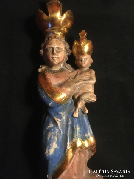Xix.Sz.I. Egházi wooden statue of Mary with baby Jesus!! 36 cm!!