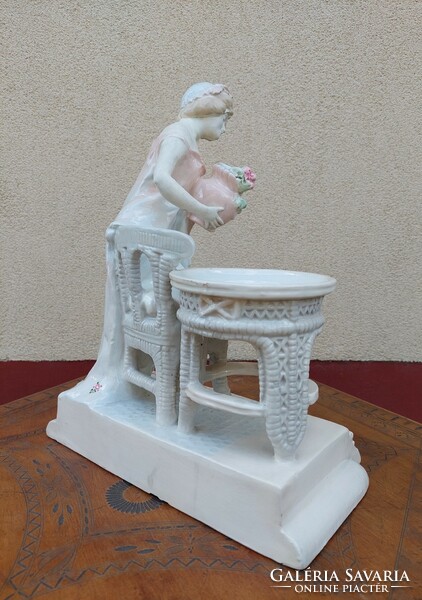 Austrian Art Nouveau ceramic statue - lady with a vase