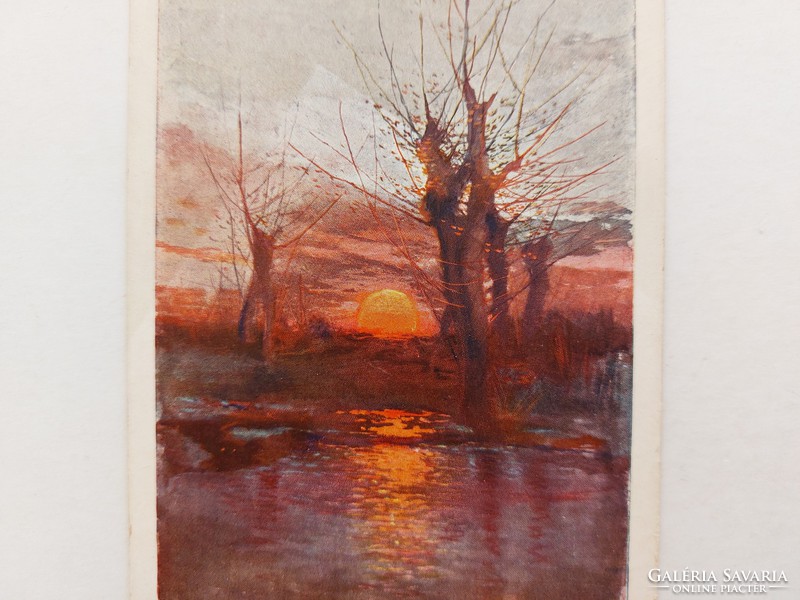 Old postcard 1912 art postcard landscape sunset