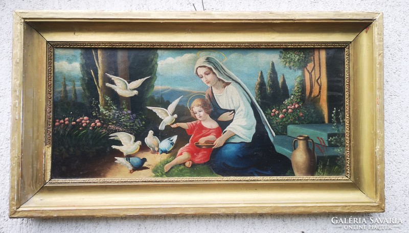Antik szentkép festmény. Nagy méretű :36 x 78 cm plusz keret