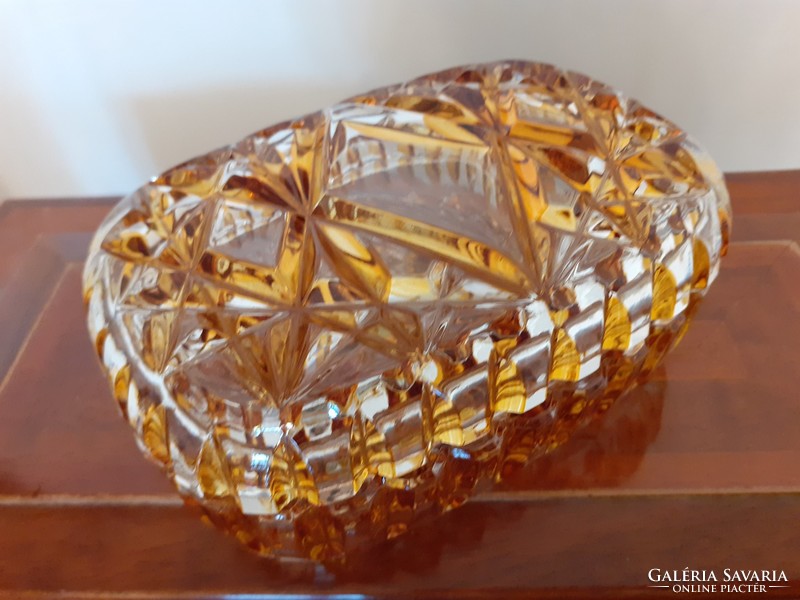 Retro glass bonbonier old amber colored glass box