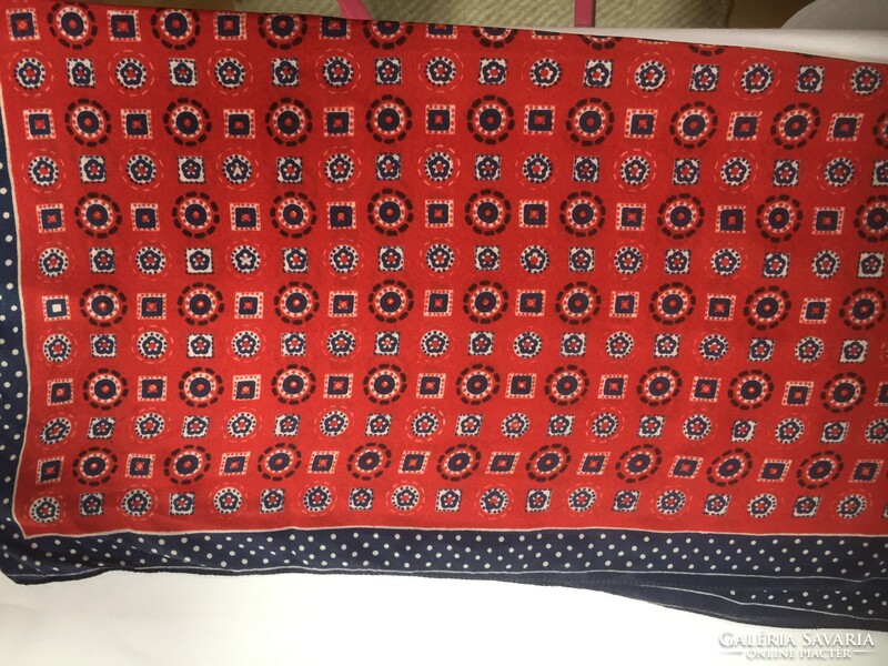 Beautiful, white-blue silk scarf with a small pattern on a red background, also a great choice for office wear