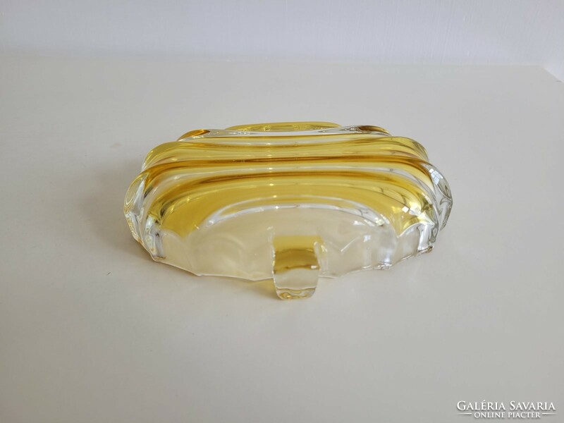 Retro glass ashtray yellow striped old ribbed glass mid century decorative bowl