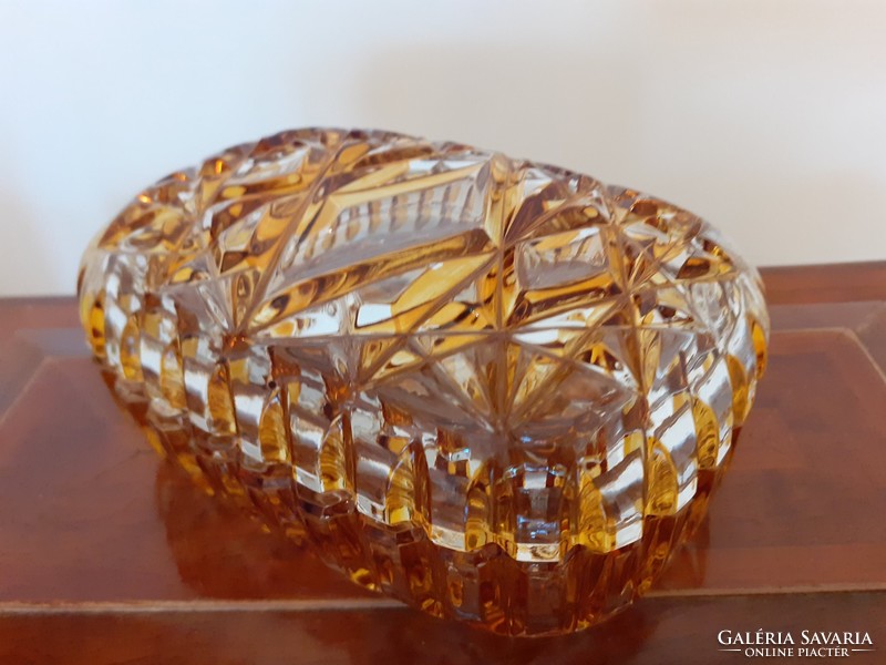 Retro glass bonbonier old amber colored glass box