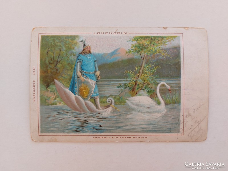 Régi képeslap 1901 levelezőlap Lohengrin hattyúlovag