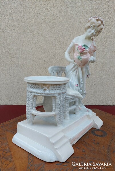 Austrian Art Nouveau ceramic statue - lady with a vase