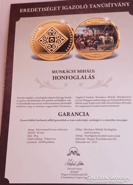 Mihály Munkácsy Issued in 2019, 24-carat gold-plated national conquest c. A colorful painting...