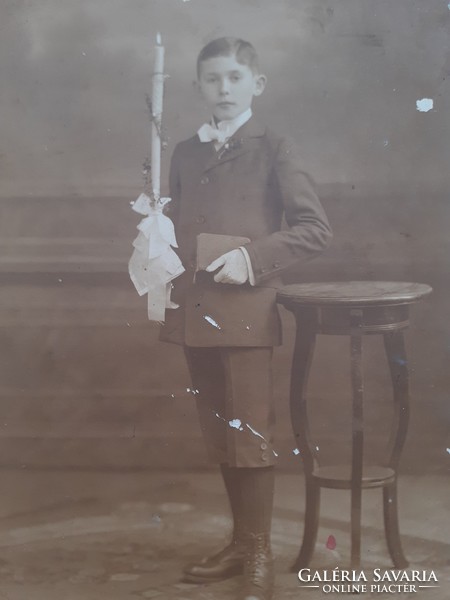 Antik gyerekfotó Georg Adolph Passau régi műtermi kisfiú fénykép