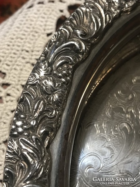 Beautiful, old, large, silver-plated, crystal-inlaid, chiseled offering bowl, centerpiece