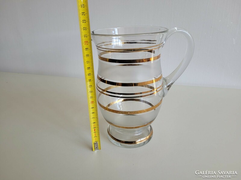 Retro 1,7 literes nagy üvegkancsó aranycsíkos régi üveg kancsó limonádé kiöntő vizeskancsó