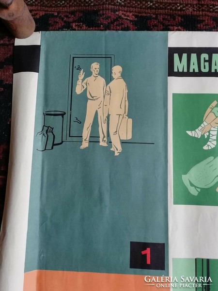 Plakát, polgári védelmi plakát, 1950 MAGATARTÁS BIOLÓGIAI TÁMADÁS ESETÉN, papír nyomat, enyhe sérülé