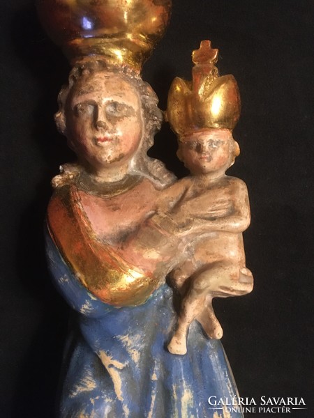 Xix.Sz.I. Egházi wooden statue of Mary with baby Jesus!! 36 cm!!