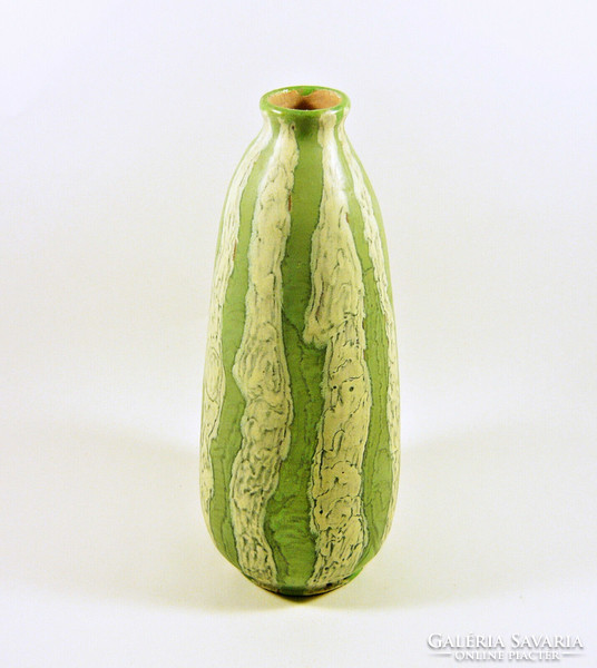 Gorka livia, retro 1950 green and white 25.5 Cm artistic ceramic vase, perfect! (G142)