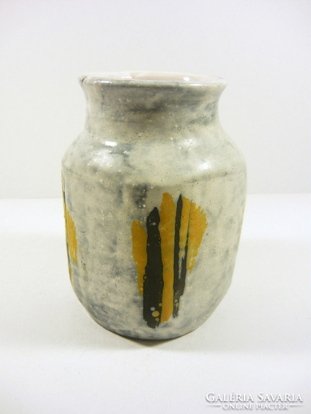Gorka livia, retro 1960 white, black and yellow 16.0 Cm artistic ceramic vase, flawless! (G162)