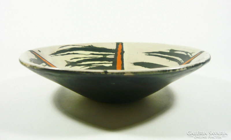Gorka livia, retro 1950 white bowl with orange motif 20.9 Cm artistic ceramics, flawless! (G179)