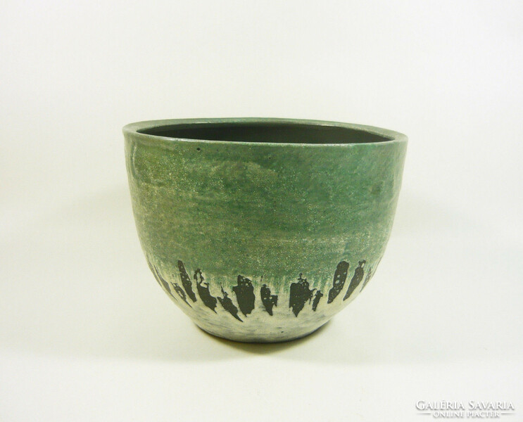 Gorka livia, retro 1950 green and white 18.0 Cm artistic ceramic pot, perfect! (G133)