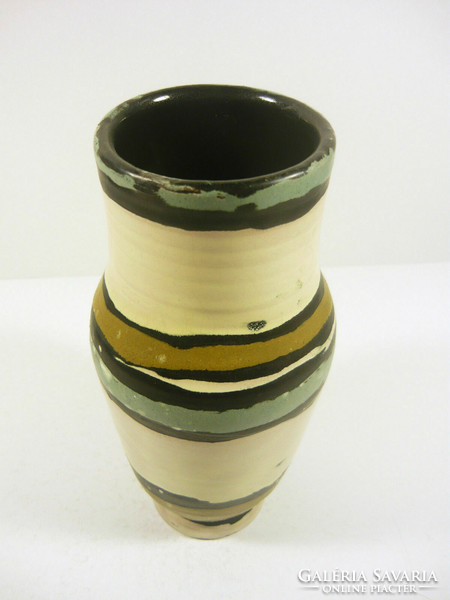 Gorka livia, retro 1950 white and black vase with stripes 20.0 Cm artistic ceramics, flawless! (G151)