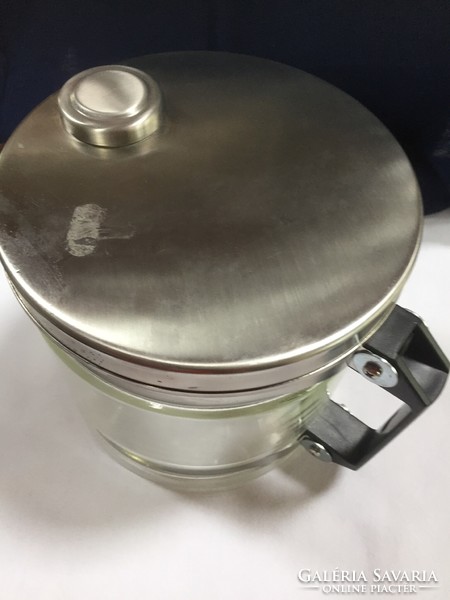 Stainless metal and thick glass spout, teapot