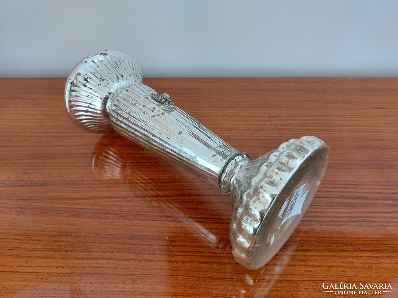 Üveg gyertyatartó ezüst foncsorozott 26 cm