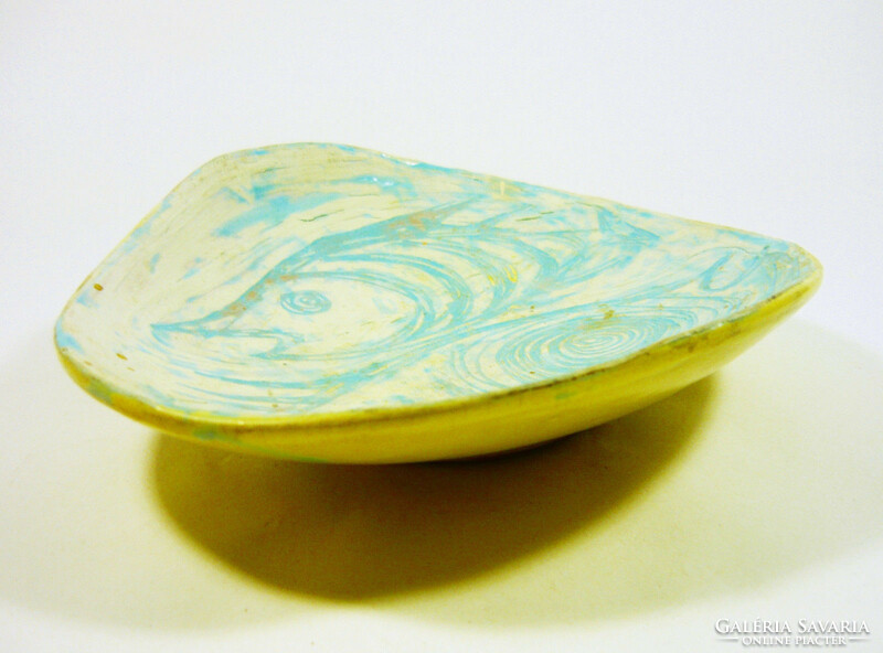 Gorka livia, retro 1950 blue and yellow 19.2 Cm artistic ceramic plate, perfect! (G144)