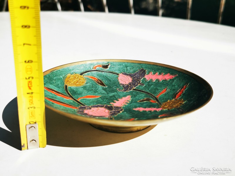 Copper floral fire enamel bowl,