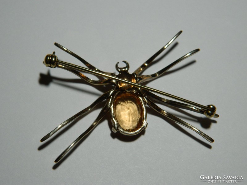 Antik arany pókos bross nagy méretű Citrin drágakővel