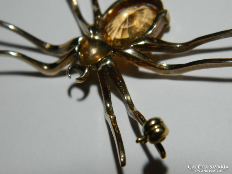 Antik arany pókos bross nagy méretű Citrin drágakővel