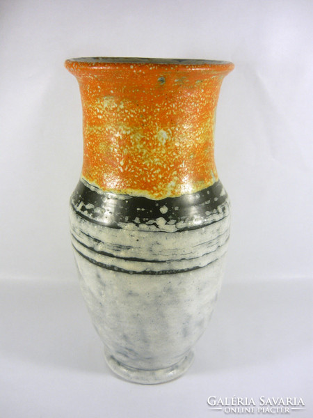 Gorka livia, retro 1960 white and orange 25.5 Cm artistic ceramic vase, flawless! (G114)